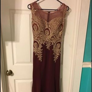 Maroon & Gold Prom Dress